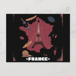 Cartão Postal Torre Eiffel Vintage França Mapa Paris
