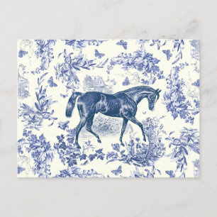 Cartão Postal Torre Elegante Russo Cavalo Azul Floral Elegante