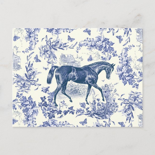 Cartão Postal Torre Elegante Russo Cavalo Azul Floral Elegante (Frente)