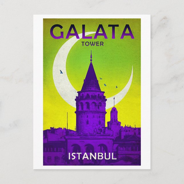 Cartão Postal Torre Galata, Istambul, Turquia, colheita, viagem (Frente)