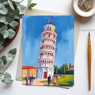 Cartão Postal Torre Inclinada de Pisa Itália Pintura
