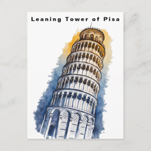 Cartão Postal Torre Inclinada de Pisa Itália Viagem Aquarela 