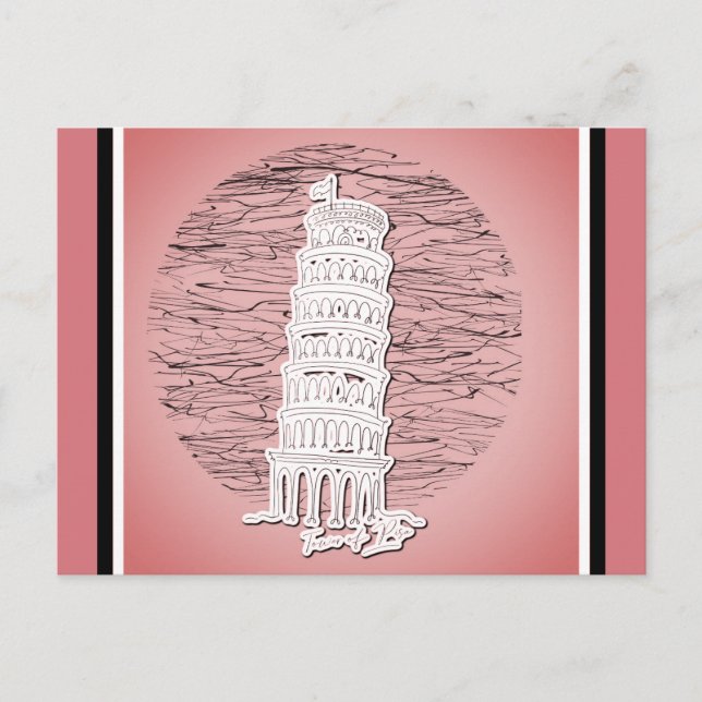 Cartão Postal Torre inclinada de Pisa Itália, Viagem rosa (Frente)