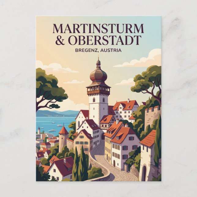Cartão Postal Torre Martinsturm e Cidade Alta Áustria (Frente)
