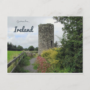 Cartão Postal Torre redonda em Drumcliffe County Sligo Irlanda