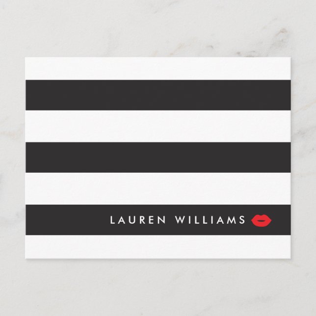 Cartão Postal Torre-se Artista Luxe Black/White Stripes Red Lábi (Frente)
