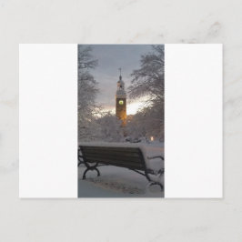 Cartão Postal Torre Snowy Clock com Bench