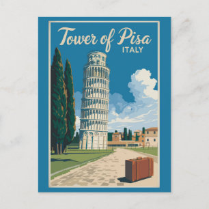 Cartão Postal Torre tenente de Pisa Itália, Viagem Art Vintage