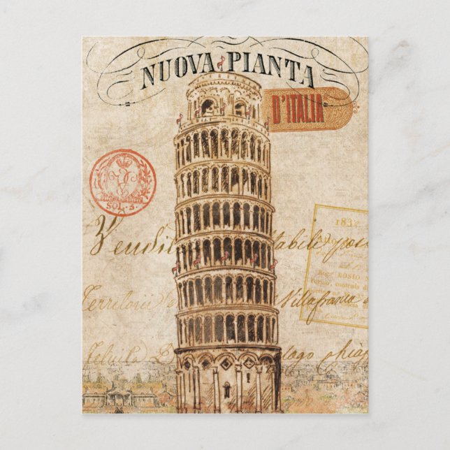 Cartão Postal Torre Vintage de Pisa (Frente)