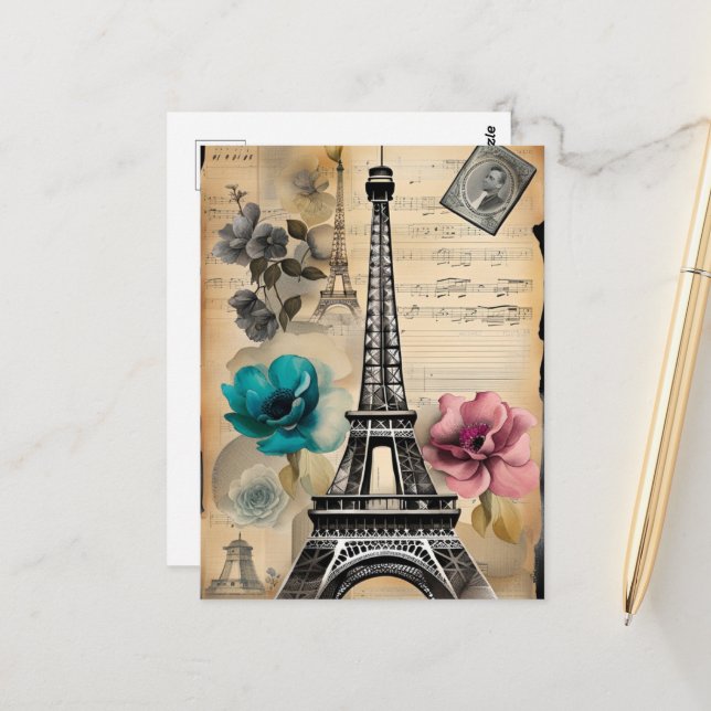 Cartão Postal Torre Vintage Sepia Eiffel (Frente/Verso In Situ)
