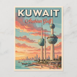 Cartão Postal Torres do Kuwait Golfo Arábico Viagem Vintage