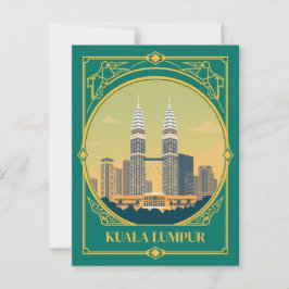 Cartão Postal Torres Petronas Art Deco de Kuala Lumpur Vintage