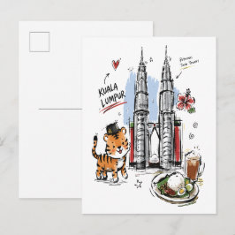 Cartão Postal Torres Petronas Fofas Desenho de Kuala Lumpur