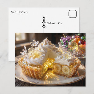 Cartão Postal Torta de Creme de Banana Cristal Brilhante Dizendo