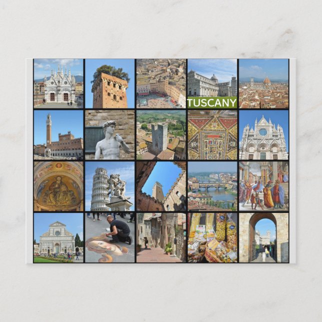 Cartão Postal Toscana Itália Colagem de Fotos de Viagem Italiana (Frente)