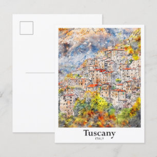 Cartão Postal Toscana Itália Viagem Watercolor Desenhado