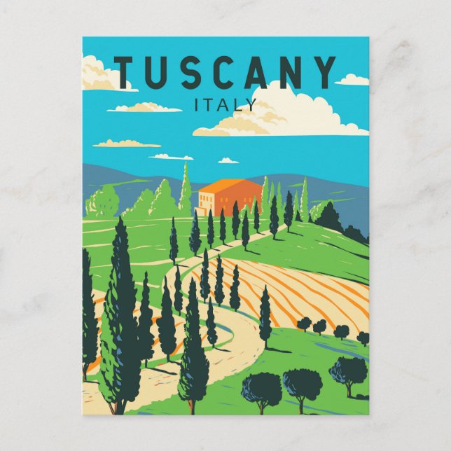 Cartão Postal Toscana Itália Vineyard Viagem Art Vintage (Frente)