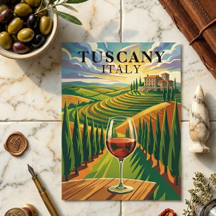 Cartão Postal Toscana Itália Vinhedo Pôr do Sol Ilustração Viage