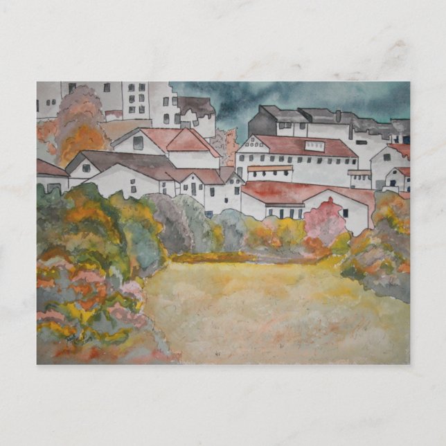 Cartão Postal Toscânia Itália paisagem pintada com aquarela (Frente)