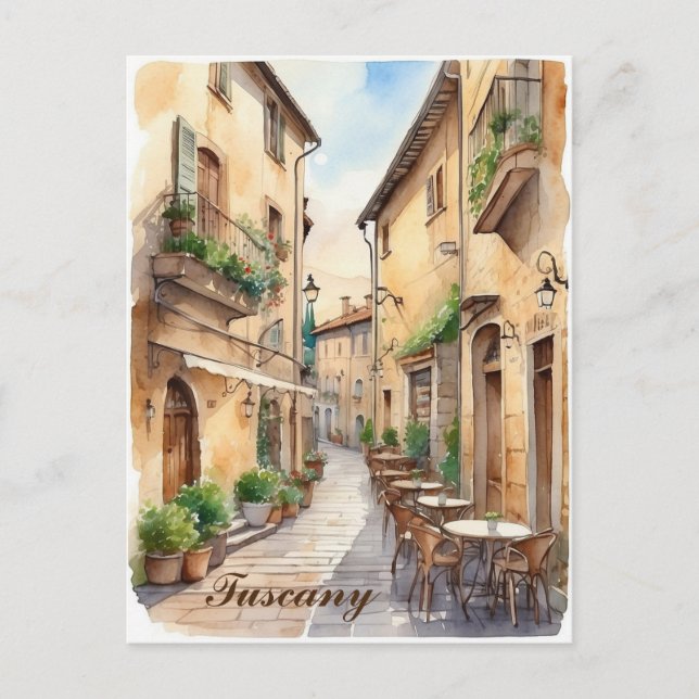 Cartão Postal Toscânia Itália Tuscan Cafe Watercolor Viagem (Frente)