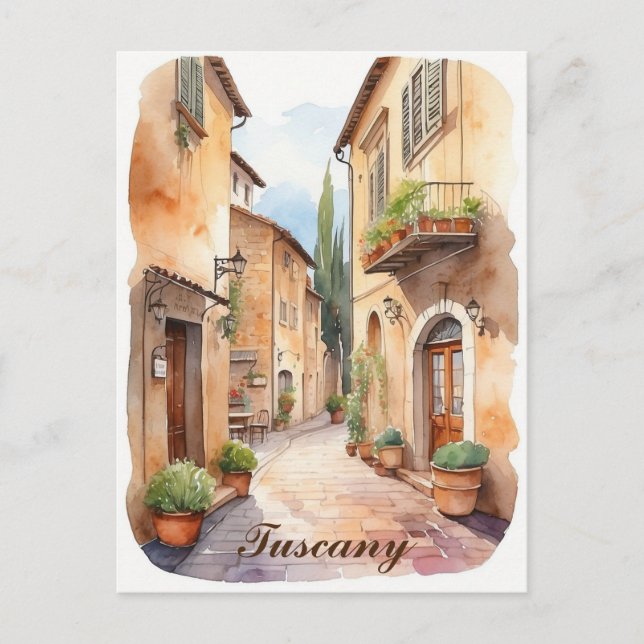Cartão Postal Toscânia Itália Tuscan Village Watercolor Viagem (Frente)