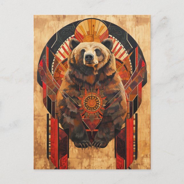 Cartão Postal Tótem de Urso – Força em Estilo Deco (Frente)