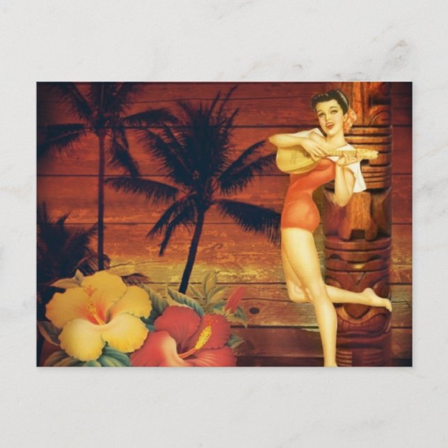 Cartão Postal totem palmeira tropical polo hawaitiano aloha (Frente)