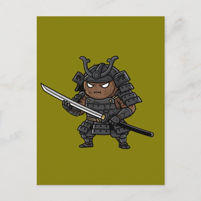 Cartão Postal Tough Coconut Samurai Guardian Katana Illustration (Frente)