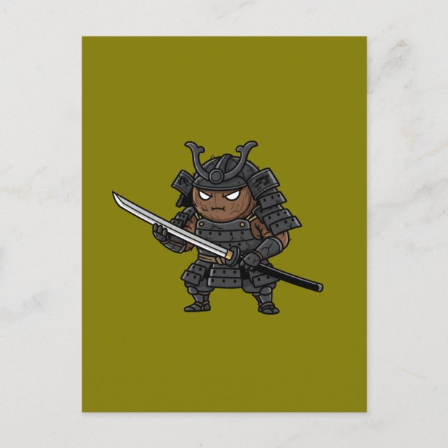 Cartão Postal Tough Coconut Samurai Guardian Katana Illustration (Frente)