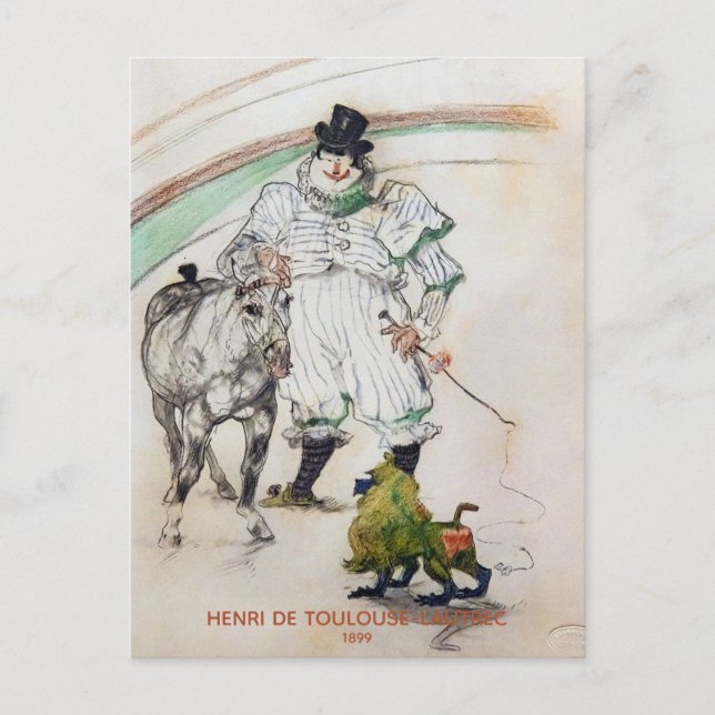 Cartão Postal Toulouse-Lautrec, Palhaço de Circo com Cavalo e Ma (Frente)