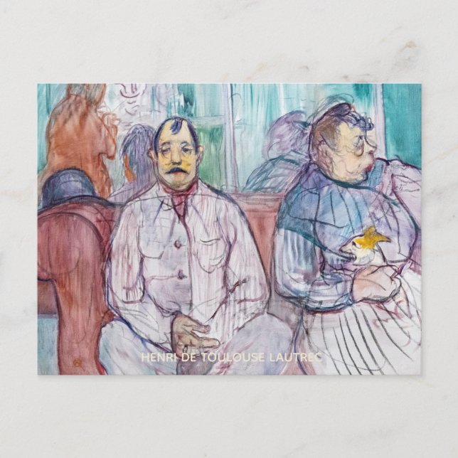 Cartão Postal Toulouse-Lautrec, senhora, senhor e cão (Frente)