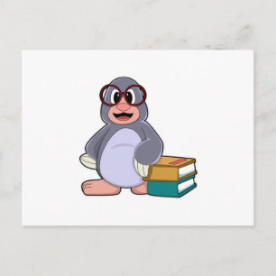 Cartão Postal Toupeira com Óculos & Livros