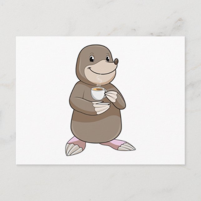 Cartão Postal Toupeira com Xícara de Café (Frente)