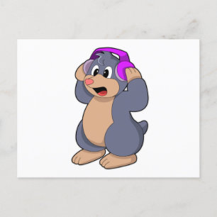 Cartão Postal Toupeira na música com fone de ouvido