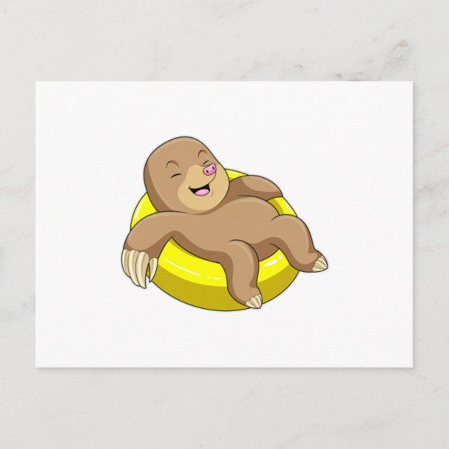 Cartão Postal Toupeira na Natação com Boia de Salvamento (Frente)