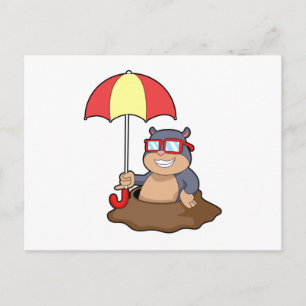 Cartão Postal Toupeira sob Chuva com Guarda-Chuva
