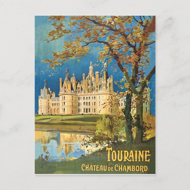 Cartão Postal Touraine, Chateau de Chambord, França, colheita (Frente)