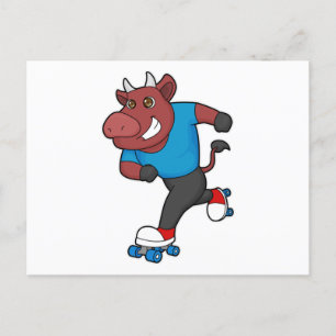 Cartão Postal Touro em patinação inline com patins de rolimã