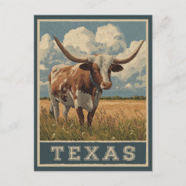 Cartão Postal Touro Texas Longhorn Vintage Viagem Retro
