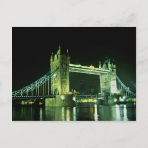 Cartão Postal Tower Bridge iluminada ao anoitecer, Londres, E