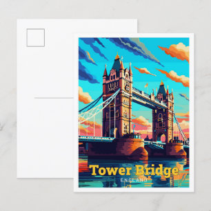 Cartão Postal Tower Bridge London England Viagem Art Vintage