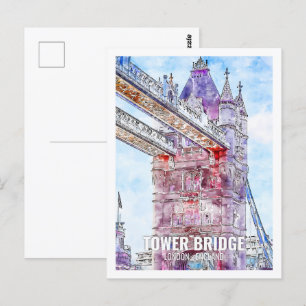 Cartão Postal Tower Bridge London Famoso Viagem Place Watercolor