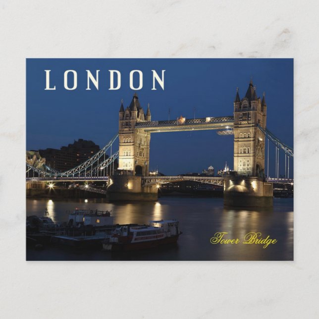Cartão Postal Tower Bridge, Londres, Inglaterra à noite (Frente)