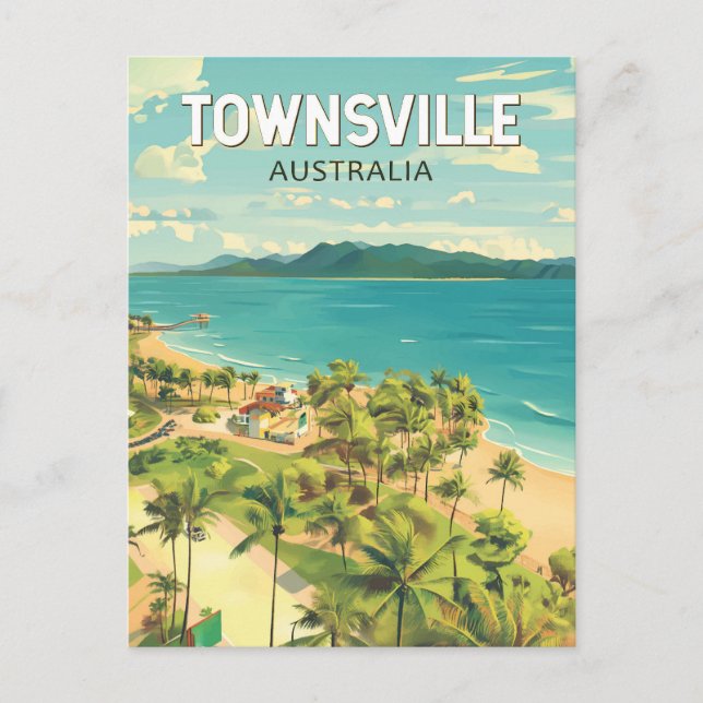 Cartão Postal Townsville Austrália Viagem Arte Vintage (Frente)