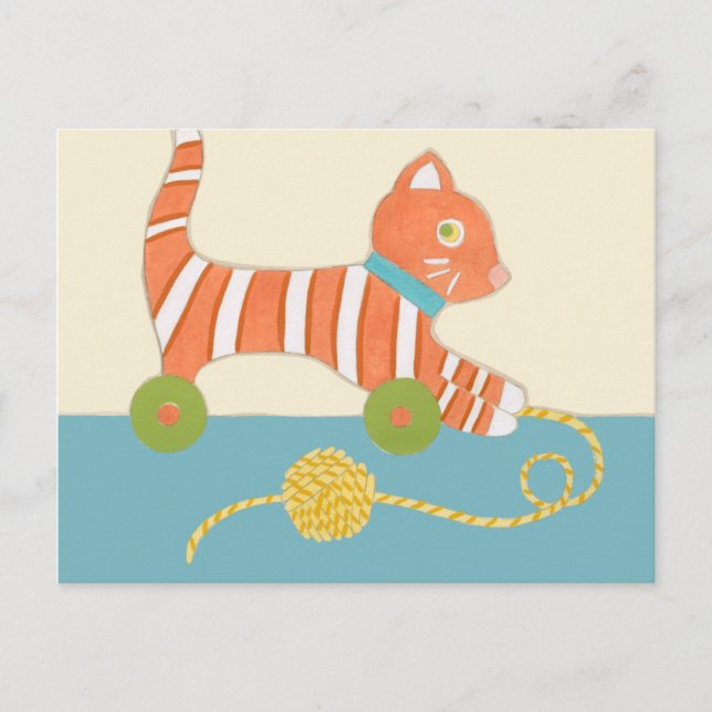 Cartão Postal Toy Cat com Ball of String (Frente)