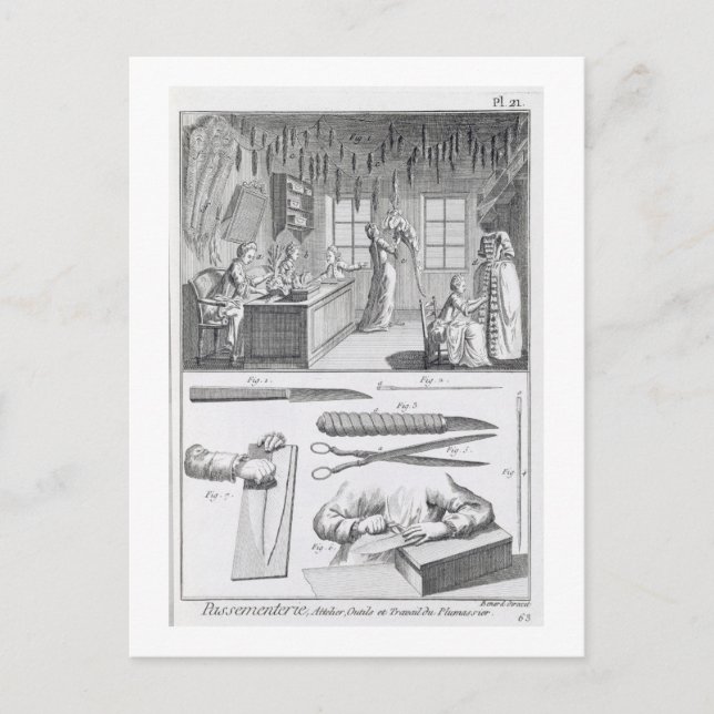 Cartão Postal Trabalhadores de penas e suas ferramentas, do Enci (Frente)