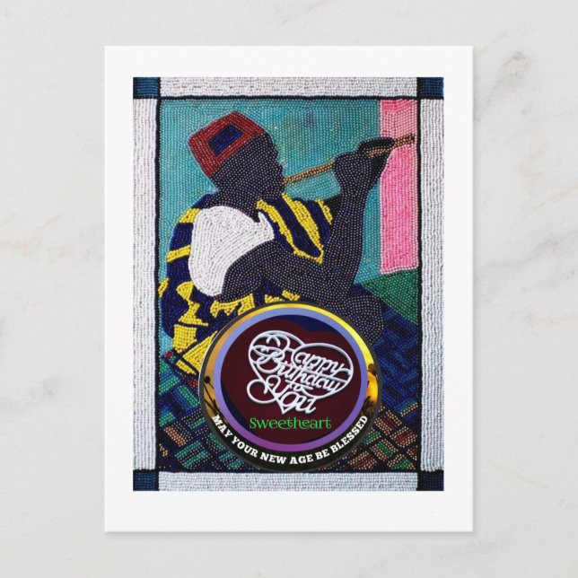 Cartão Postal Trabalho com miçangas e recortes feitos à serra de (Frente)