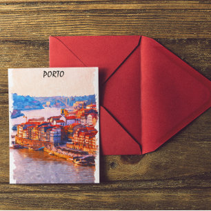 Cartão Postal Trabalho de arte de Aquarela Porto Portugal Colori