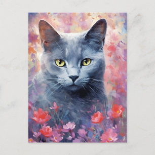 Cartão Postal Trabalho de arte de cor d'água colorida de gato az