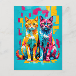 Cartão Postal Trabalho de arte de Gatos Cubistas Coloridos